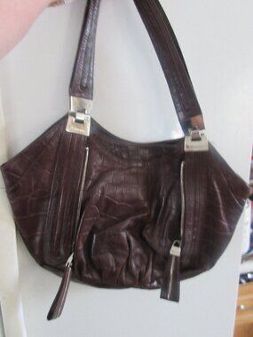 B Makowsky Brown Croc Embossed Leather Shoulder Bag Y2K